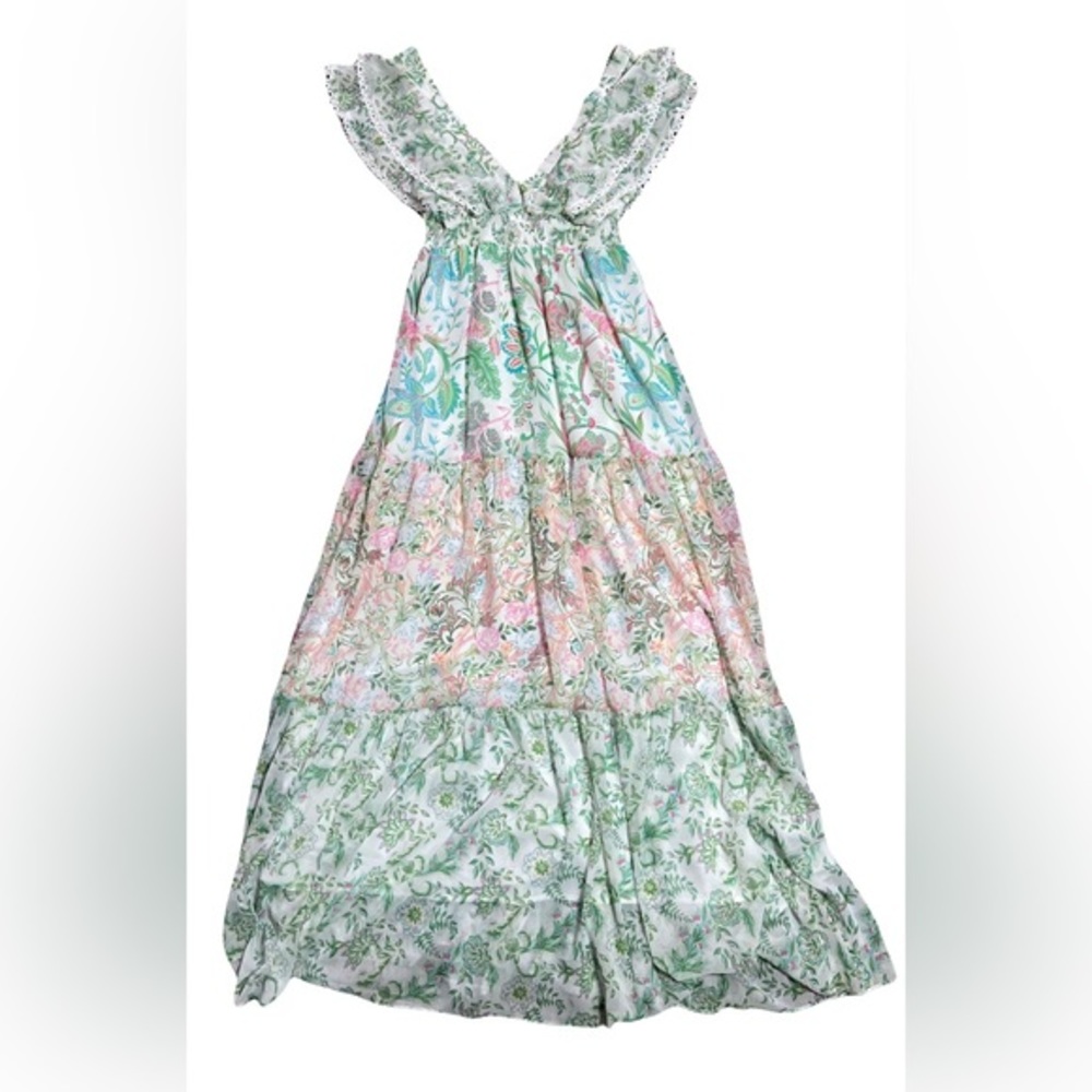 House of Harlow 1960 X Revolve Floral Tiered Flutter Lace Maxi Dress Size Small - Picture 4 of 14